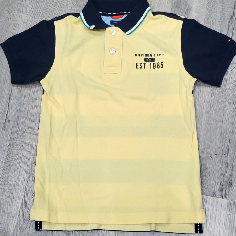 Tommy Hilfiger Yellow Preppy Polo Shirt sz Medium or 12/14 - Picture 2 of 3
